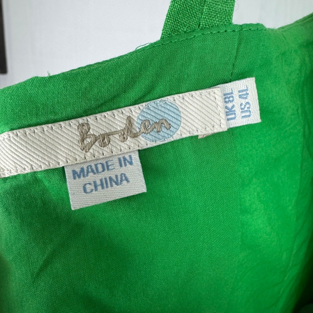 Boden Matilda Retro‎ Pleated Green White Women Linen Blend Dress Size 4L - Picture 9 of 14